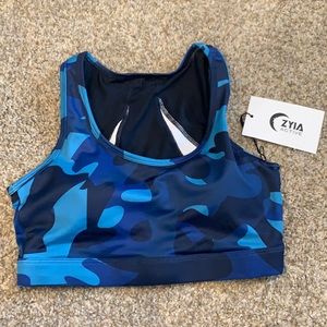 Zyia Active Navy Camo Back Mesh Light n Tight bra